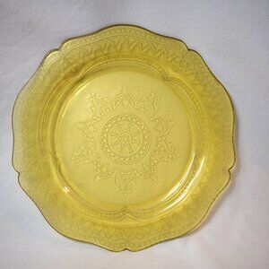 Federal Glass Patrician Spoke Yellow Topaz  Glass 11 Inch Plate